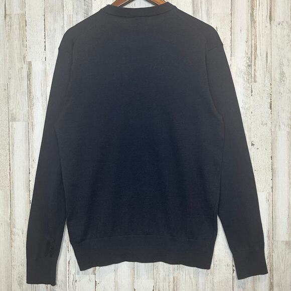 Wool Blend Crew Neck Sweater Mens Medium Navy Blue Academia Preppy Travel EUC - Picture 2 of 8